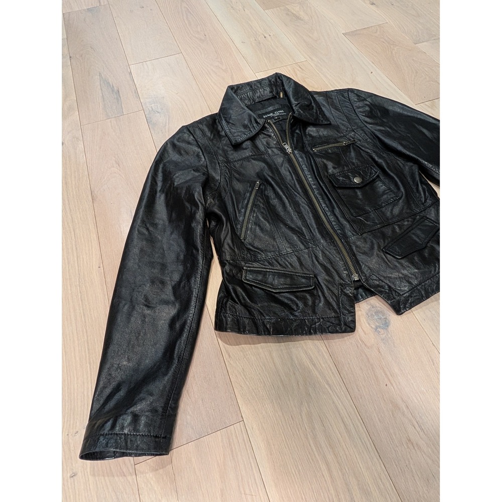 Black Rivet Genuine Leather Cropped Utility Large Jacket Y2K Moto | 100% Leather - Picture 5 of 16